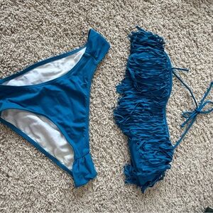 Teal Fringe Bikini Set - Two Piece Swimwear